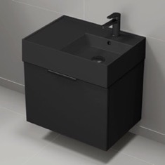 Floating Small Black Bathroom Vanity, Modern, 24 inch